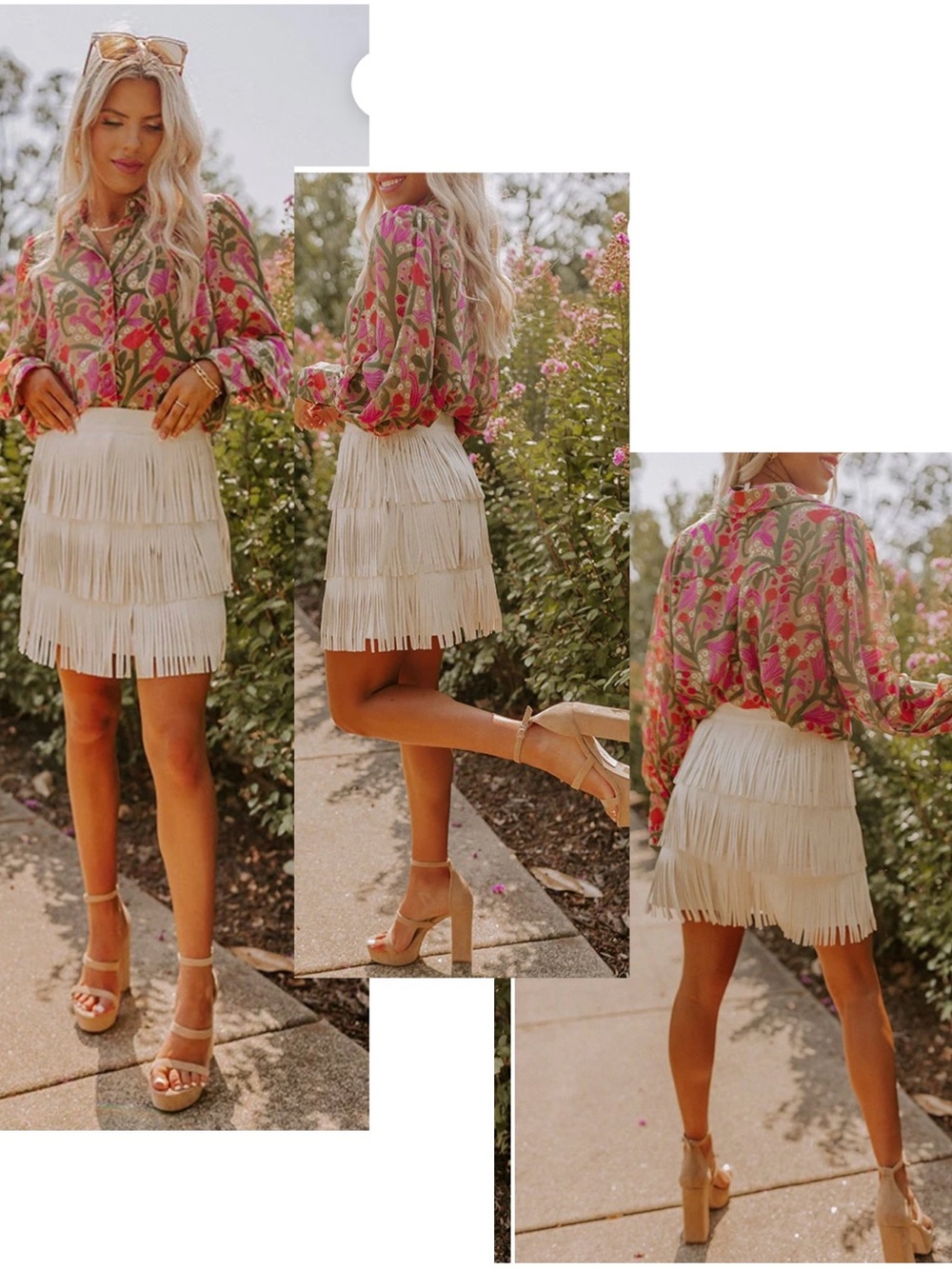 Jade by Jane White Faux Leather Fringe Mini Skirt Sz L Western Cowgirl Festival